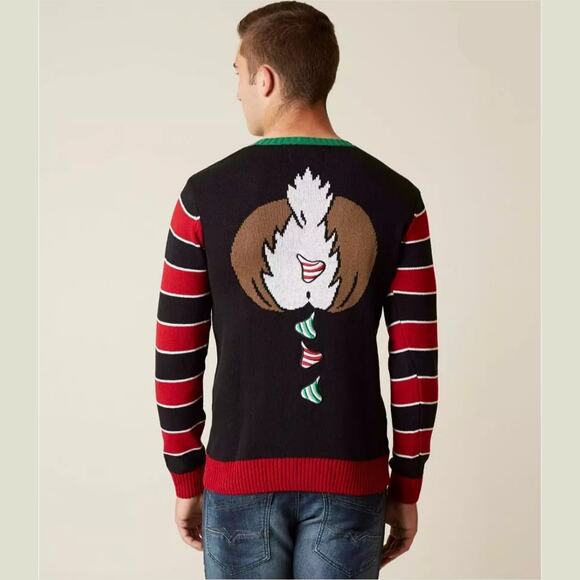 Ugly Christmas Sweater Reindeer Red Nose Backside Kisses Men's size Medium - Picture 2 of 16